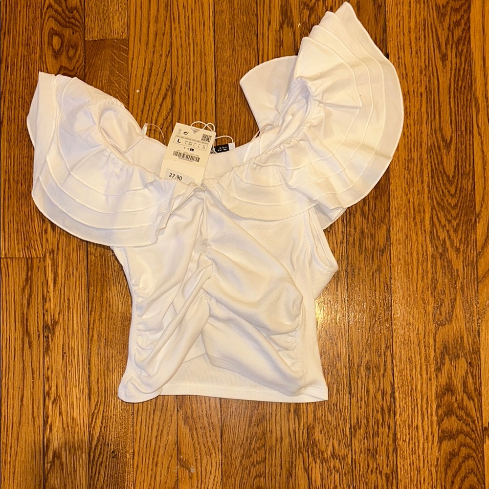 Zara girls white ruffle top NWT